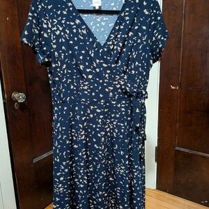 Kaileigh Navy and Cream Patterned Midi Dress